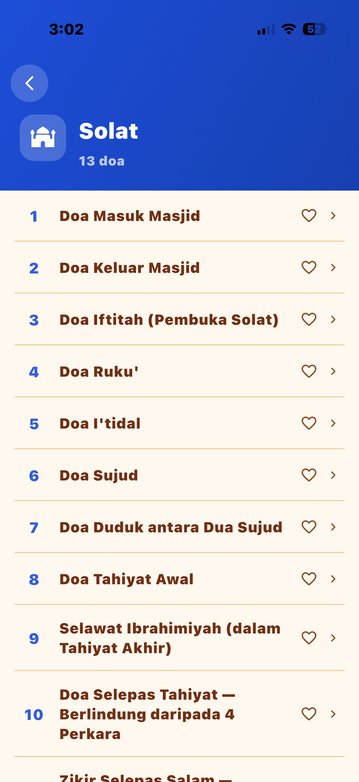 Senarai doa berkaitan solat dalam MySolat