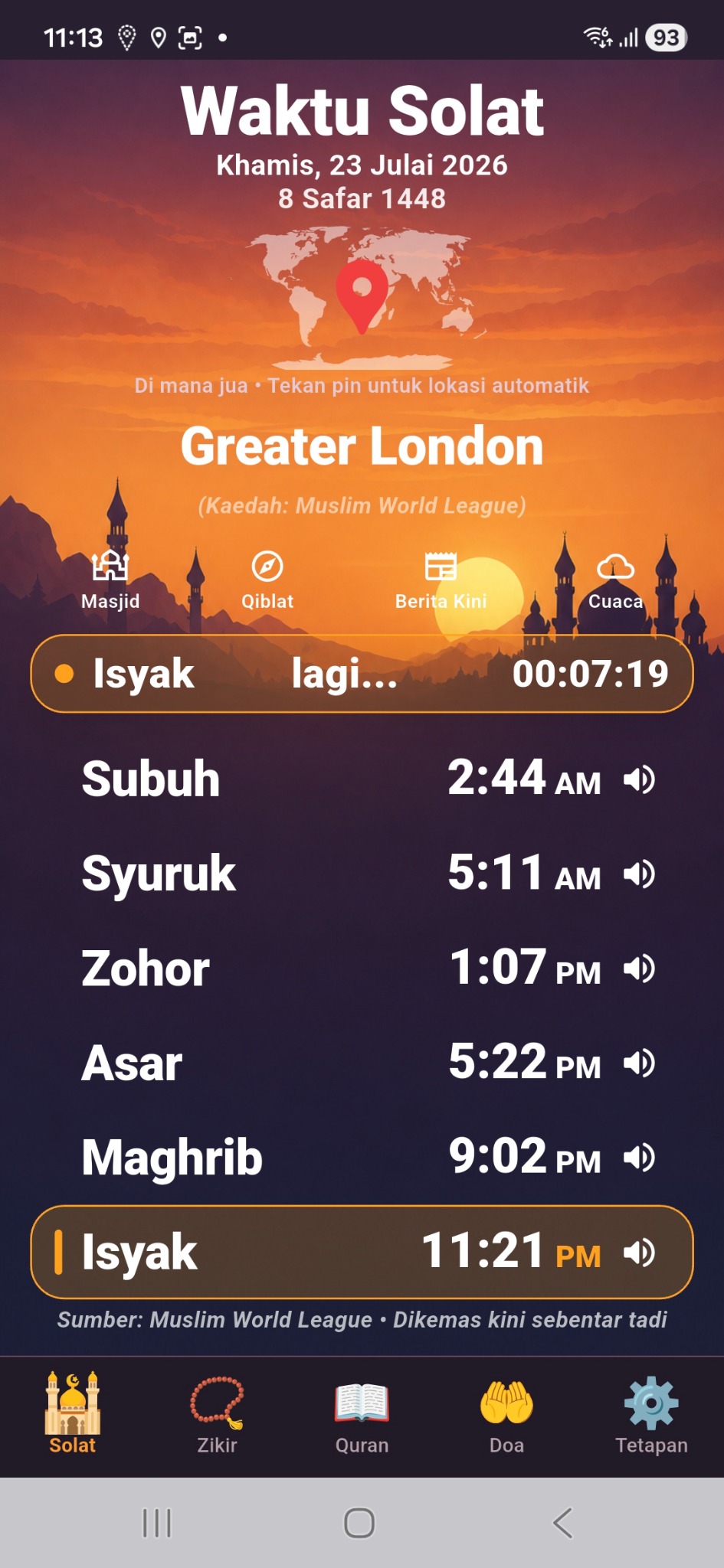 Waktu solat MySolat di Greater London