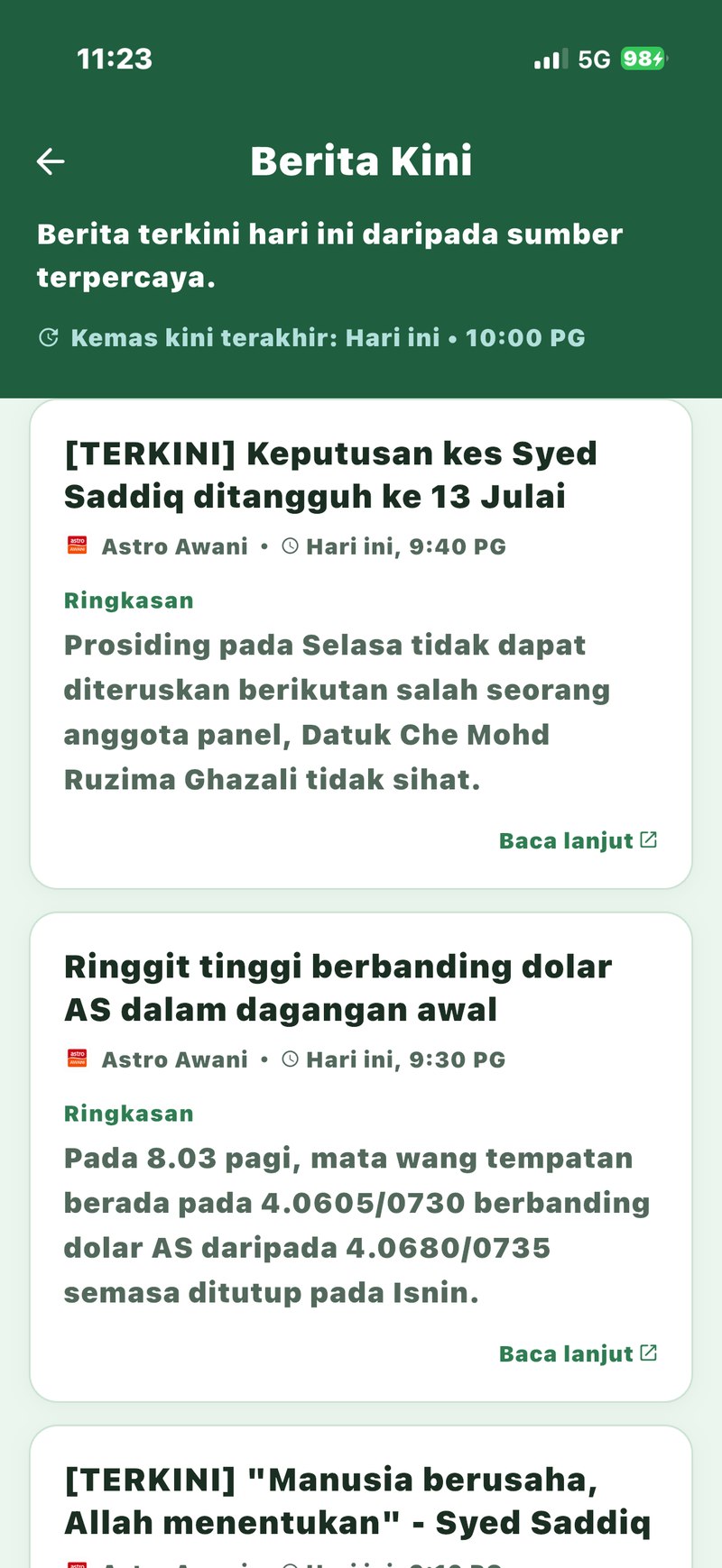 Skrin Berita Kini MySolat